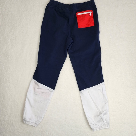 Champion Mens Small Colorblock Fleece Nylon Jogger Sweatpants Navy White Red - Picture 3 of 14